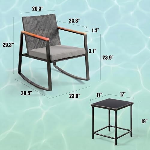 Gizoon 3 Pieces Rocking Patio Bistro Set with Anti-Scald Armrest - Image 6