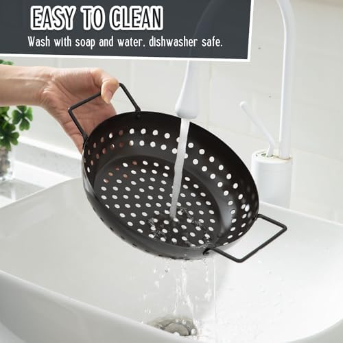 3 Pack Grill Topper Pans for Outdoor Grill, Stainless Steel Vegetables BBQ Grilling Basket with Holes Handles, Nonstick Barbecue Pan Grilling Gifts for Camping Picnic Cooking Seafood Meat - Image 6