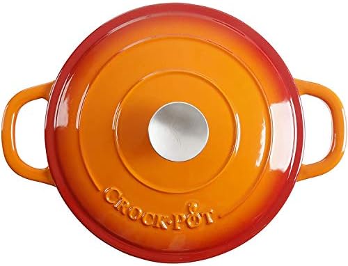 Crock-Pot Artisan 5-Quart Round Enameled Cast Iron Dutch Oven – Sunset Orange, Durable Heavy-Duty Cookware for Slow Cooking, Roasting, Baking with Lid - Image 3