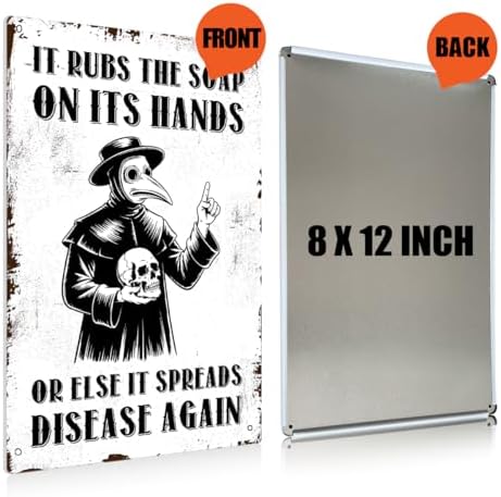 BEASTZHENG Funny Wash Your Hand Plague Doctor Gothic Tin Decor Wall Decor Guest Wall Decor Art Metal Tin Sign In The Bathroom Bedroom 8 X 12 Inches - Image 2