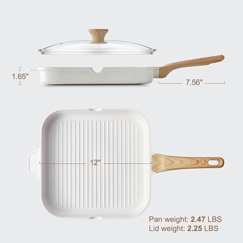 SENSARTE Nonstick Ceramic Grill Pan with Lid, Grill Pan for Stove Tops, Square Grilling Pan with Pour Spouts, Durable Grill Skillet for All Stoves, Steak Bacon Pan, Non Toxic PTFE,PFAS,PFOA Free - Image 6