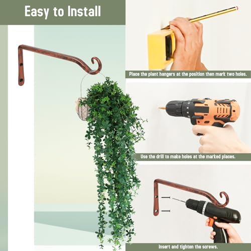 FEED GARDEN 2 Pack 10 Inch Hanging Plant Bracket Wall Hooks Decorative Plant Hangers for Outdoor Hanging Bird Feeders, Wind Chimes, Plant Baskets, Antique Bronze - Image 7