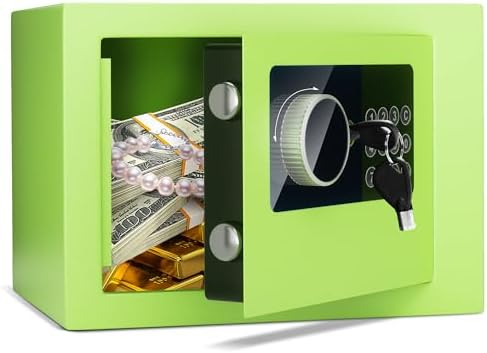 Digital Electronic Money Safe, Steel Security Lock Box with Keypad, Office Hotel Business Jewelry Gun Cash Safe, 0.23 Cubic Feet, 9.06" W x 6.69" D x 6.69" H（green） by CDC+DIGI