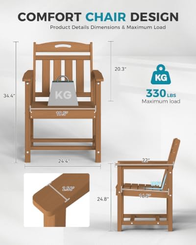 Ciokea HDPE Outdoor Patio Dining Chairs, All-Weather Furniture, Teak - Image 2