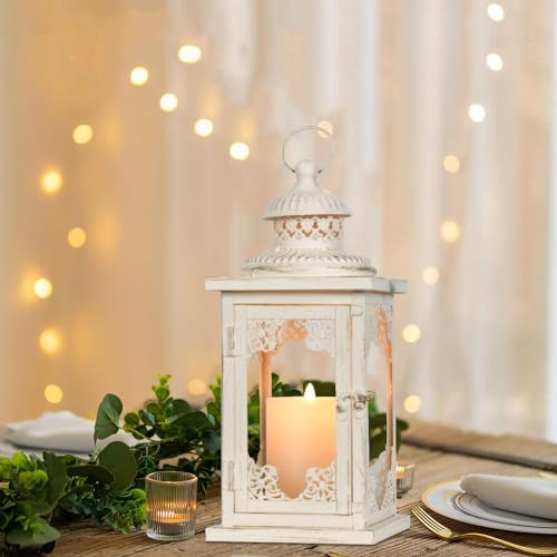 NEEDOMO Large Lanterns Decorative Indoor, 14'' Vintage Outdoor Lanterns with Clear Glass, Metal Candle Holder Lantern Rustic Farmhouse Shelf Decor for Indoor Outdoor Events Wedding and Party - Image 7