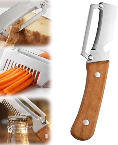 2026 Upgrade Vegetable Peeler and Julienne Peeler Set, Stainless Steel Vegetable Peelers for Kitchen with Wood Handles and Bottle Opener, 2-Pcs Multifunctional Vegetable Peeler Set by Buyitnow