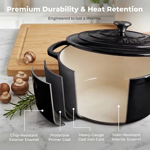 Zulay Kitchen 6.4 Quart Enameled Cast Iron Dutch Oven Pot with Lid – Premium Durability & Oven Safe up to 500°F – Heavy Duty Cookware Perfect for Bread Baking, Stews, Braising & Roasting - Black - Image 5