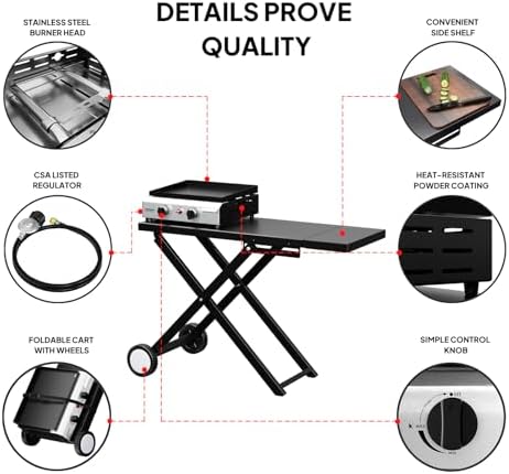 Bonnlo Foldable Flat Top Grill with 2 Burner, Powerful 20,000 BTU Propane Gas Grills with Ignition, Enamel Griddle, Side Shelf & Portable Cart with Wheels for Outdoor Camping Hibachi Grill Use - Image 4