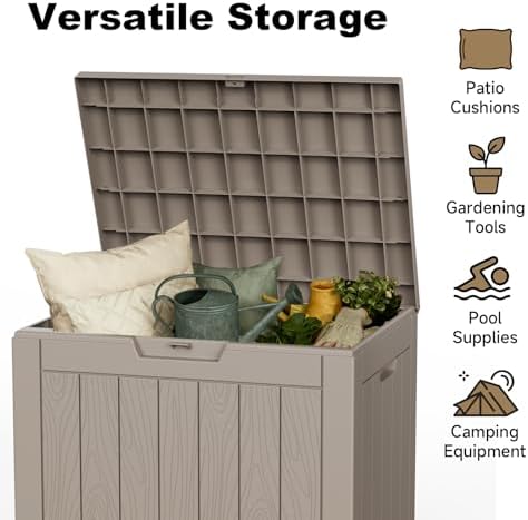 35 Gallon Outdoor Storage Box, Lockable Waterproof Deck Box, Grey - Image 4