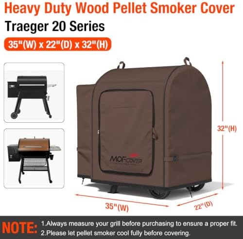 Foldable Grill Cover for Traeger 20 Series Wood Pellet, Waterproof 600D Heavy Duty Wood Pellet Smoker Cover, Fade＆Tear Resistant Pellet Grill Cover for Recteq 340 Grills Junior,Coffee - Image 5