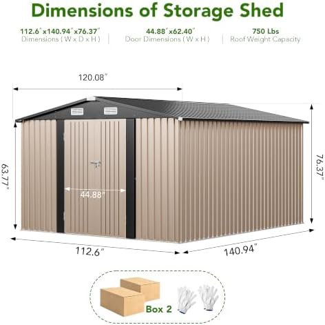 MXV 12 x 10FT Outdoor Storage Shed, Metal Garden Shed with Windows, Double Lockable Doors & Sloped Roof, Waterproof Tool Sheds for Backyard Garden Patio Lawn, Brown - Image 2