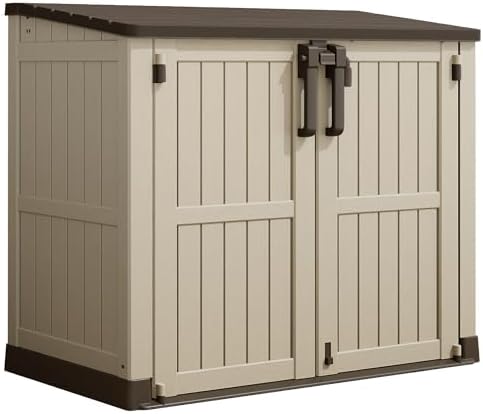 LHBcraft Waterproof Outdoor Storage Box 36 Cu Ft with Lockable Doors,Portable Outdoor Storage Shed,Horizontal Outdoor Storage Cabinet for Garden,Brown-Beige by LHBcraft-US