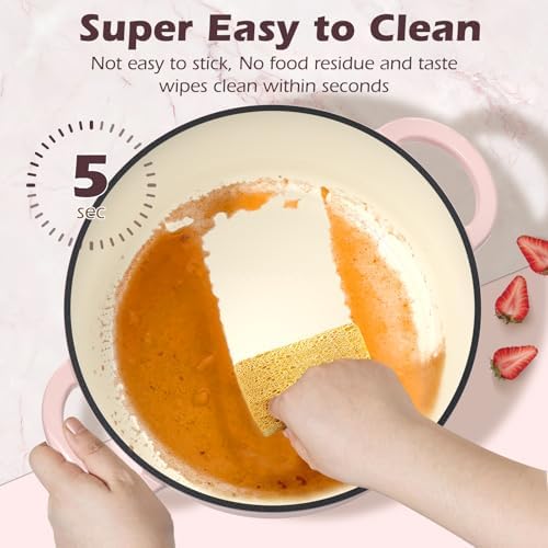 Umite Chef Enameled Cast Iron Dutch Oven-7QT Pot with Lid Cookbook & Cotton, Heavy-Duty Cookware for for Bread Baking, Braising, Stews, Marinate, Cook(Pink) - Image 3