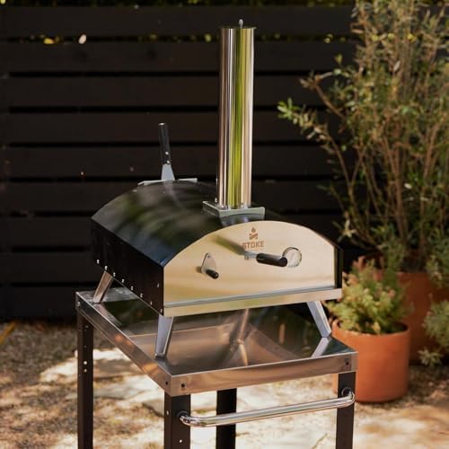 Stoke Wood Fired Outdoor Pizza Oven - Portable Stainless Steel Pizza Grill, Wood Pellet Outdoor Cooking Pizza Maker, Backyard Pizza Ovens For Authentic Stone Baked Pizzas - Black 13"inches by StokePizzaOvens