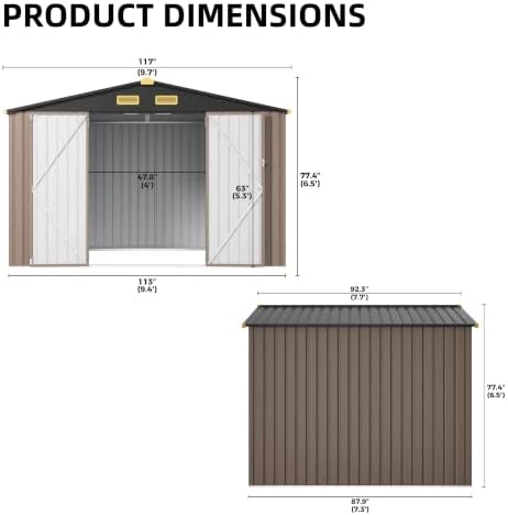 IRONCK Storage Shed, 9.7 x 7.7 FT Tool Shed with Lockable Doors, Brown - Image 4