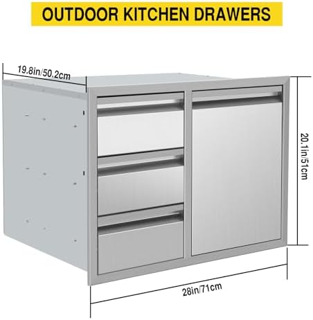 Outdoor Kitchen BBQ Island Drawers Combo 28" W x 20.1" H x 19.7" D with Recessed Handle BBQ Access Triple Drawers and Trash Drawer for BBQ Island Patio Grill Station - Image 2