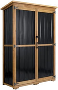 Ketive Outdoor Storage Cabinet, Wood & Metal Storage Shed with Weather-Resistant Roof, Double Lockable Doors, Removable Shelves & Adjustable Feet, for Patio, Backyard, Poolside, 46" x 18" x 68" by Ketive