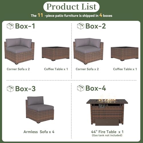 Aoxun 11 Piece Patio Furniture Set with 44" Fire Pit Table Wicker Rattan - Image 5