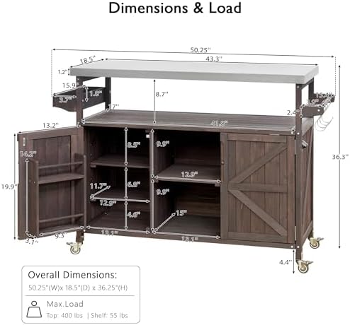 50.25" W Grill Cart with Stainless Steel Tabletop, D Brown - Image 3