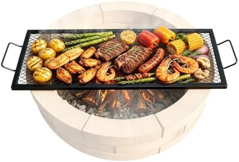 VEVOR X-Marks Fire Pit Grill Grate, Rectangle Cooking Grate, Heavy Duty Steel Campfire BBQ Grill Grid with Handle & Support X Wire, Portable Camping Cookware for Outside Party Gathering, 44 Inch Black by VEVOR