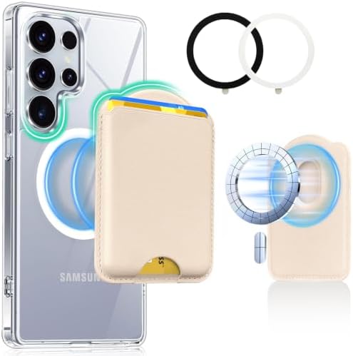 Magnetic Wallet for Samsung Galaxy S26 S25 S24 Series, Fold 8 Ultra with Magsafe Case, for iPhone 18-12 Series, RFID Blocking Leather Magnetic Card Holder | Holds 3 Cards | Desert Gold by Unknown