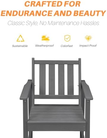 HDPE Patio Dining Set, 5-Piece Outdoor Table and Chairs with Umbrella Hole, Modern Outdoor Dining Set for 4, HDPE Outdoor Patio Furniture Dining Sets for Deck, Poolside, Porch, Smoke Gray - Image 5