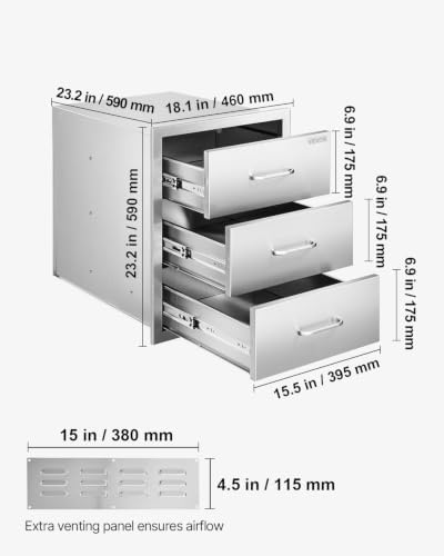 VEVOR Outdoor Kitchen Drawers 18.1"W x 23.2"H x 23.2"D Stainless Steel - Image 3