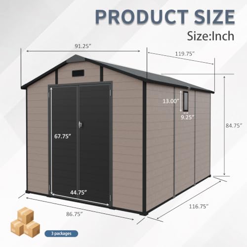 8x10 FT Plastic Outdoor Storage Shed with Lockable,Window & Floor,Champagne - Image 4