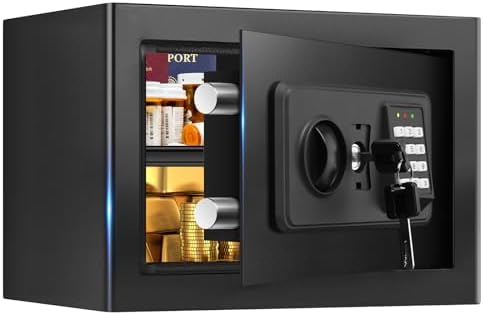 1.0 Cub Small Safes for Home Use Fire and Water Proof, Digital Security Fire Safe Box with Combination Lock, Spare Keys and Removable Shelf, Home Safe Fireproof Waterproof for Document Money Valuables by DigitalHomeSecuritySafeBox