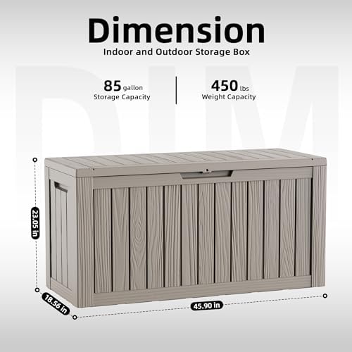 DRATO 85 Gallon Outdoor Storage Box Waterproof, Lockable Resin Deck Box for Patio Furniture, Pool Supplies & Garden Tools, Weatherproof Outside Storage Bin for Backyard Porch (Grey, 85 Gallon) - Image 2