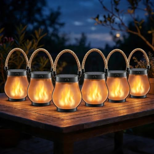 Solar Lanterns Outdoor Waterproof 6-Pack, 2nd Gen Flickering Flame Effect by Unknown