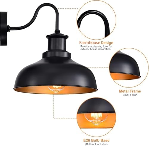 Outdoor Barn Light Outdoor Wall Sconce Farmhouse Rustic Exterior Wall Mount Lights Vintage Outside Lighting Fixture Industrial Black Lantern Works with Gooseneck Barn Porch Entryway Garage Shed - Image 3