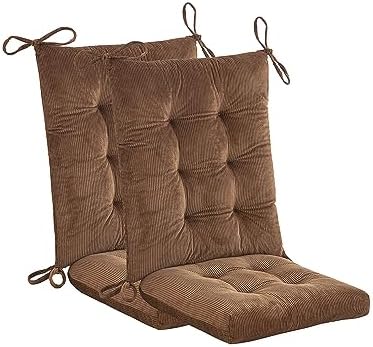 Outdoor Patio Cushion, Rocking Chair Cushion, Tufted Pads, Set of Upper and Lower with Ties Pack of 2 (2 Sets) - Back 20"×17", Seat 17"×17" (Brown) by Makimoo