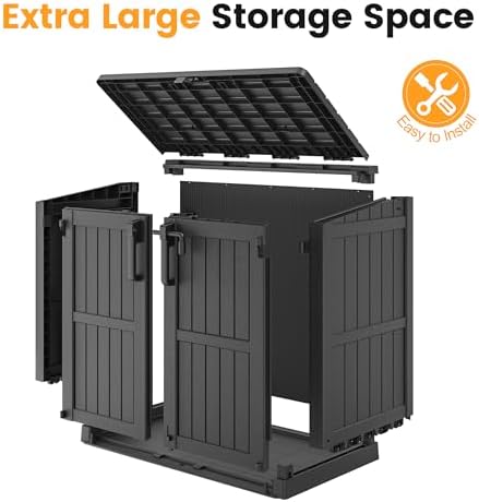 LHBcraft Outdoor Storage Cabinet 37 Cu Ft with Lockable Doors, Portable Horizontal Resin Storage Shed -Easy to Assemble, Waterproof Outdoor Storage Box for Backyards,Patios Black - Image 6