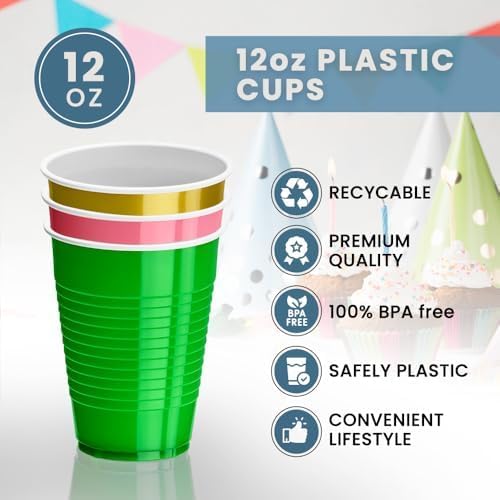 DecorRack 20 Party Cups 12 oz Disposable Plastic Cups for Birthday Party Bachelorette Camping Indoor Outdoor Events Beverage Drinking Cups (Pink, 20) - Image 7