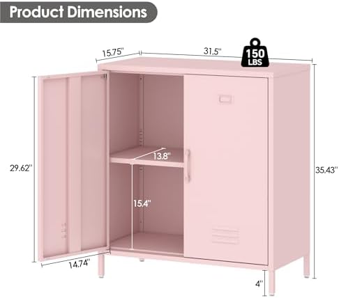 Metal Locker Cabinet Metal Storage Cabinets with Adjustable Shelf and 2 Doors for Home Office Classroom (Pink) - Image 3
