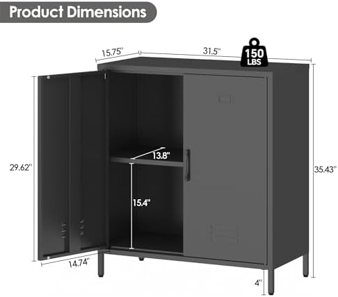 Metal Storage Cabinet with Doors and Shelf Office Storage Cabinets Sideboard Cabinet for Home Office Living Rooms Dining Room (Black) - Image 3