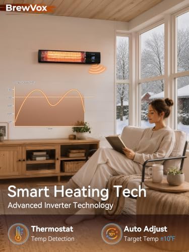 1500W Patio Heater, Electric Outdoor Heaters for Patio with Thermostat, Instant Warmth Carbon Fiber Infrared, Smart App & Remote Control, Wall & Stand Mount, IP65 Waterproof - Image 4