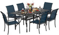 Incbruce 7 Pieces Patio Dining Set, Outdoor Dining Set of 6 Textilene Chairs and Rectangle Table with Umbrella Hole for Backyard, Garden, and Poolside (Blue) by Incbruce