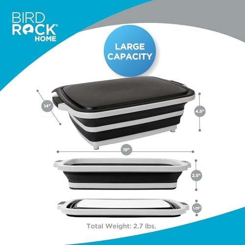 BIRDROCK HOME 11L Collapsible BBQ Prep Tub with Lid, Black, 19”L x 14”W - Image 3