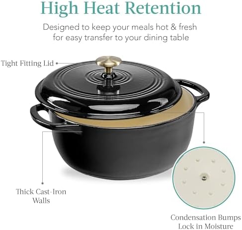 Best Choice Products 6 Quart Enamel Cast-Iron Round Dutch Oven, Family Style Heavy-Duty Pre-Seasoned Cookware for Home, Kitchen, Dining Room, Oven Safe w/Lid, Dual Handles - Black Licorice - Image 5