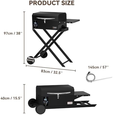 ONLYFIRE GRILLS BBQ Wood Pellet Grill Smoker with Foldable Cart,Black GS343 - Image 3