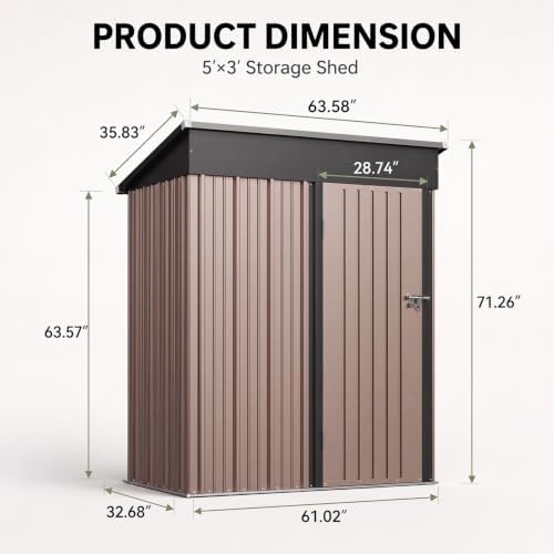 Aoxun 5x3 FT Outdoor Storage Shed with Base, Shed with Sloping Roof, Brown - Image 2