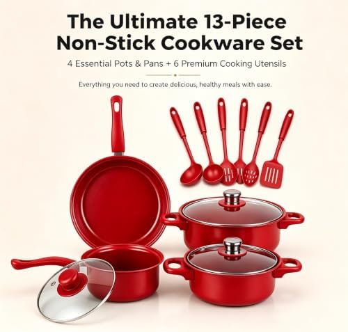 13-Piece Non Stick Pots and Pans Set,Cooking Pan Set,Maifan Stone Coating - Image 3