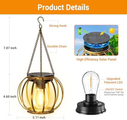 KOOPER Solar Lanterns Outdoor Waterproof, Upgraded Bronze Metal Hanging Solar Lights Outdoor Lanterns, Brighter Auto On/Off Outdoor Hanging Lantern for Yard Patio Pathway Porch Garden Decor 2 Pack - Image 7