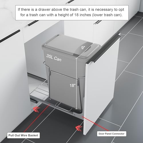 Dowell B15 Aluminum Base Wastebasket Pullout with Door Mount and 35Qt/9Gal Plastic Bin (4012 0115+35) - Image 6
