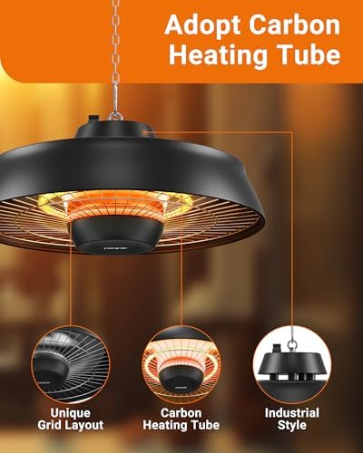 PASAPAIR 1500W Carbon Infrared Hanging Patio Heater, 3-Second Warmth, Black - Image 4