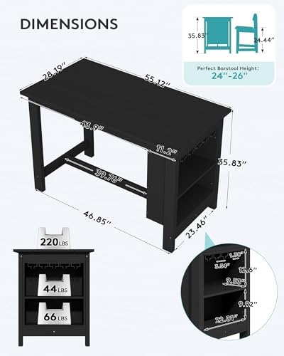 SERWALL Outdoor HDPE Counter-Height Bar Table with Storage Rack, Black - Image 2
