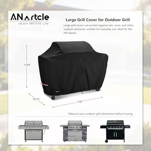 ANartcle Water-Resistant 80 Inch BBQ Grill Cover,600D Heavy Duty Waterproof All Weather Large Grill Cover for Outdoor Grill,Suitable for Weber, Brinkmann and More,80" L x 26" W x 48" H Black - Image 2