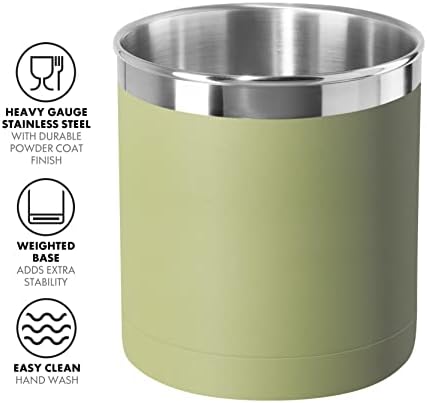 Oggi Stainless Steel Jumbo Utensil Holder - 7" Utensil Caddy, Weighted Base for Stability - Extra Large Utensil Crock and Countertop Utensil Organizer, Olive - Image 2